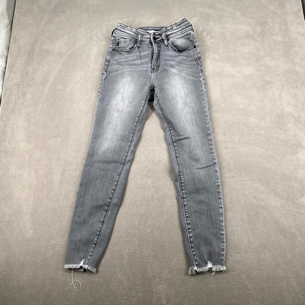 KanCan by Maurices Skinny High Rise Jeans Womens 26 Gray Cotton Stretch Raw Hem